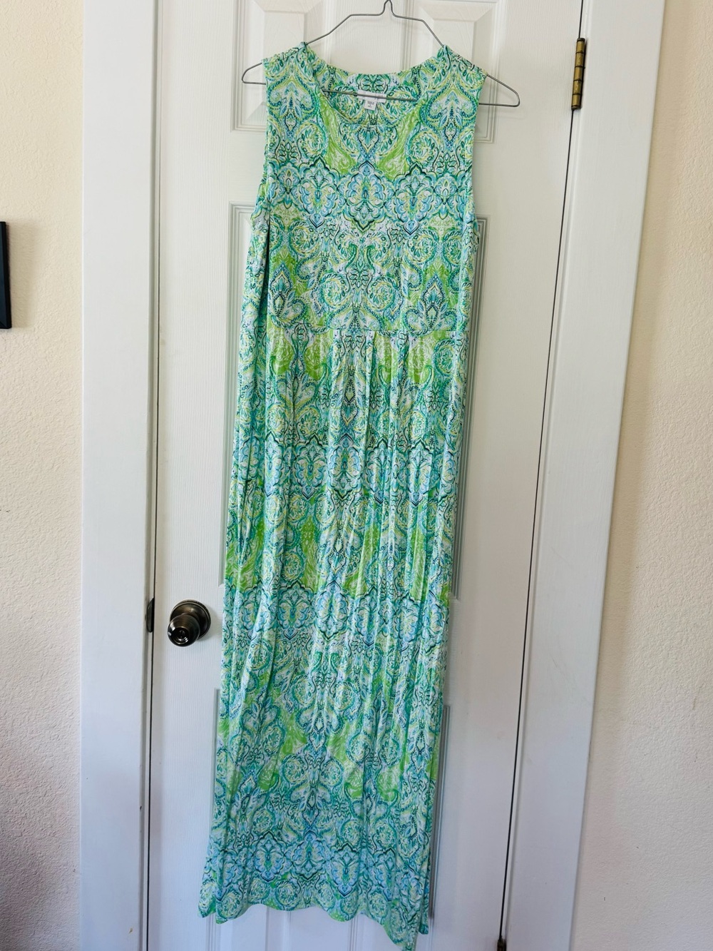 J.Jill Paisley Women’s Maxi Dress Green Blue Aqua Sleeveless Small Tall S Tall